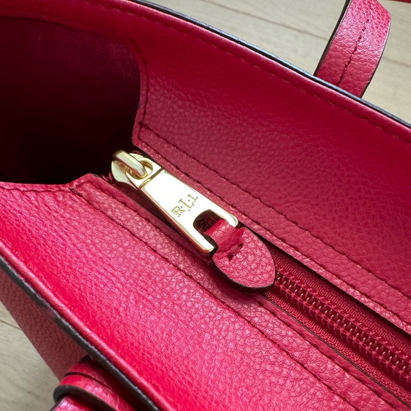 NWOT Lauren Ralph Lauren Crawley Red Leather Unlined Large Tote Bag - Picture 6 of 8